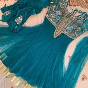Teal Anarkali Pajami Suit with Simple Dupatta